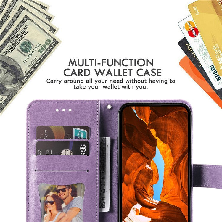 For vivo Y29s 5G / Y04 4G Case Floral Pattern PU Leather Wallet Stand Phone Cover - Purple