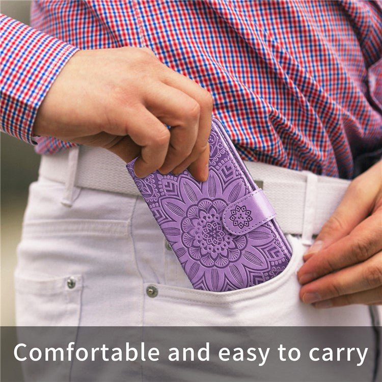 For vivo V50 5G Case Sunflower Imprint Leather Wallet Phone Cover - Purple