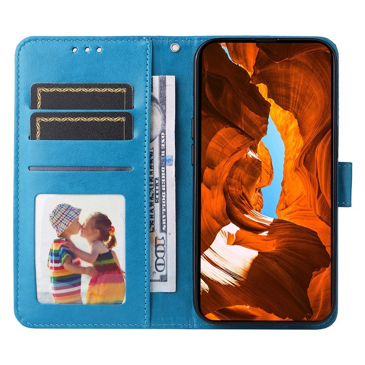 For vivo V50 5G Case Sunflower Imprint Leather Wallet Phone Cover - Blue