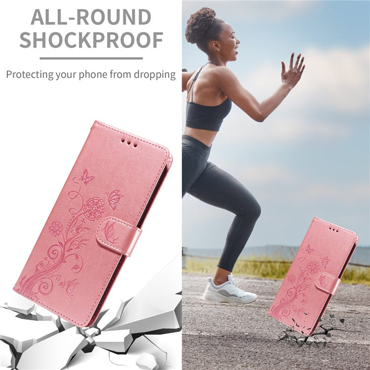 For vivo Y29s 5G / Y04 4G Case Butterfly Floral Imprint Wallet Stand Leather Phone Cover - Pink