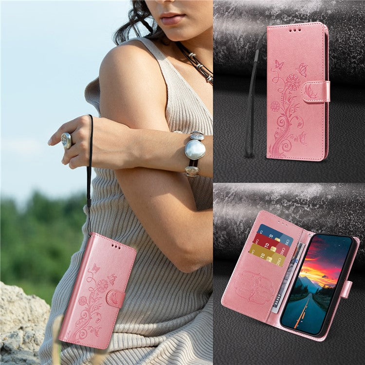 For vivo Y29s 5G / Y04 4G Case Butterfly Floral Imprint Wallet Stand Leather Phone Cover - Pink