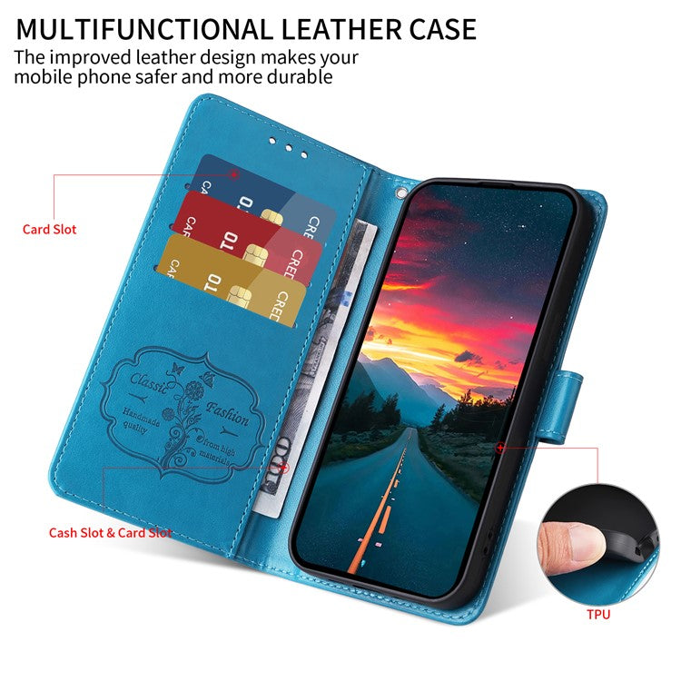 For vivo Y29s 5G / Y04 4G Case Butterfly Floral Imprint Wallet Stand Leather Phone Cover - Blue