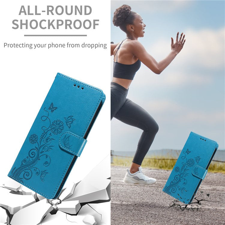 For vivo Y29s 5G / Y04 4G Case Butterfly Floral Imprint Wallet Stand Leather Phone Cover - Blue