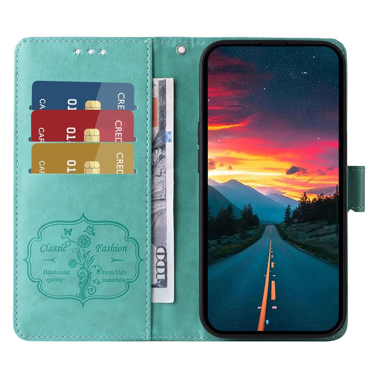 For vivo Y29s 5G / Y04 4G Case Butterfly Floral Imprint Wallet Stand Leather Phone Cover - Green