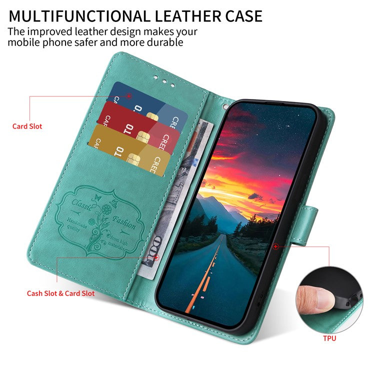 For vivo Y29s 5G / Y04 4G Case Butterfly Floral Imprint Wallet Stand Leather Phone Cover - Green