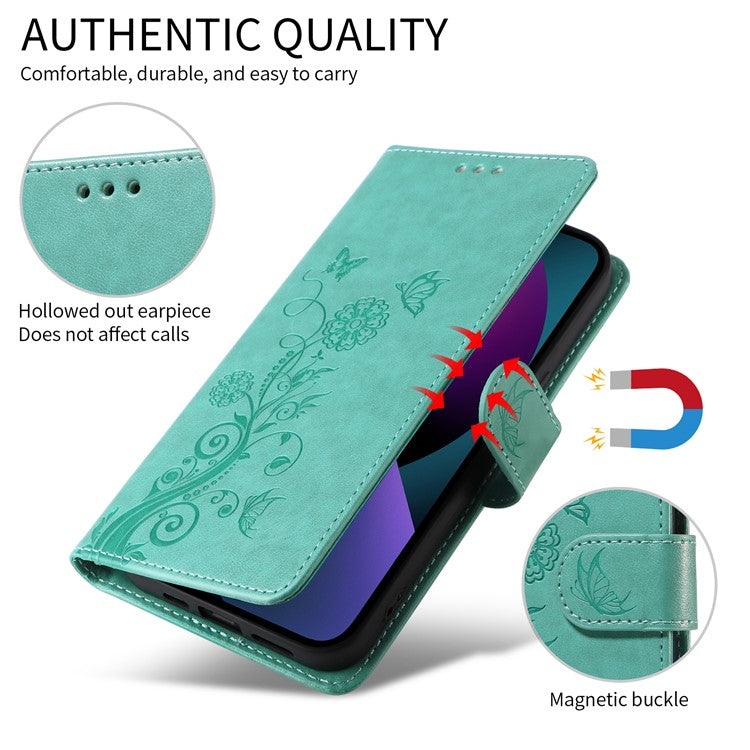 For vivo Y29s 5G / Y04 4G Case Butterfly Floral Imprint Wallet Stand Leather Phone Cover - Green
