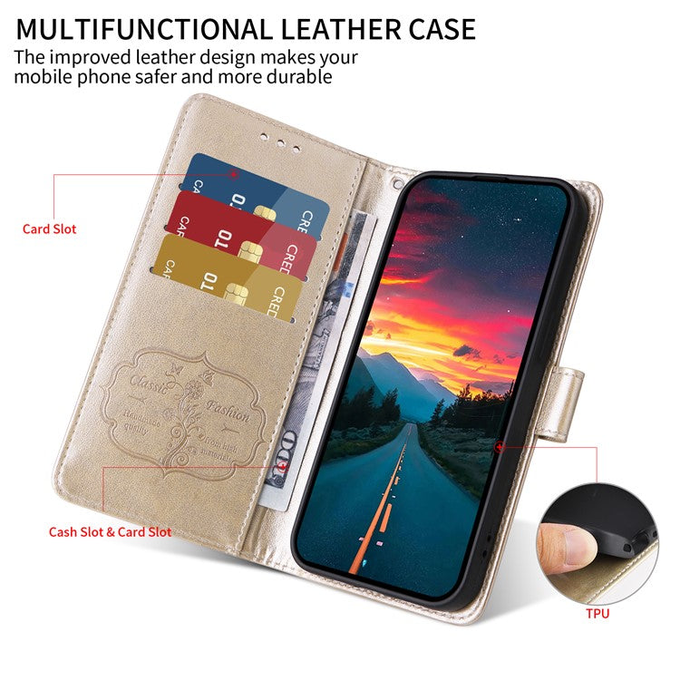 For vivo Y29s 5G / Y04 4G Case Butterfly Floral Imprint Wallet Stand Leather Phone Cover - Gold