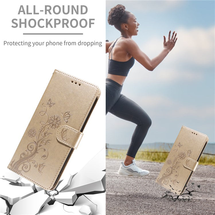 For vivo Y29s 5G / Y04 4G Case Butterfly Floral Imprint Wallet Stand Leather Phone Cover - Gold