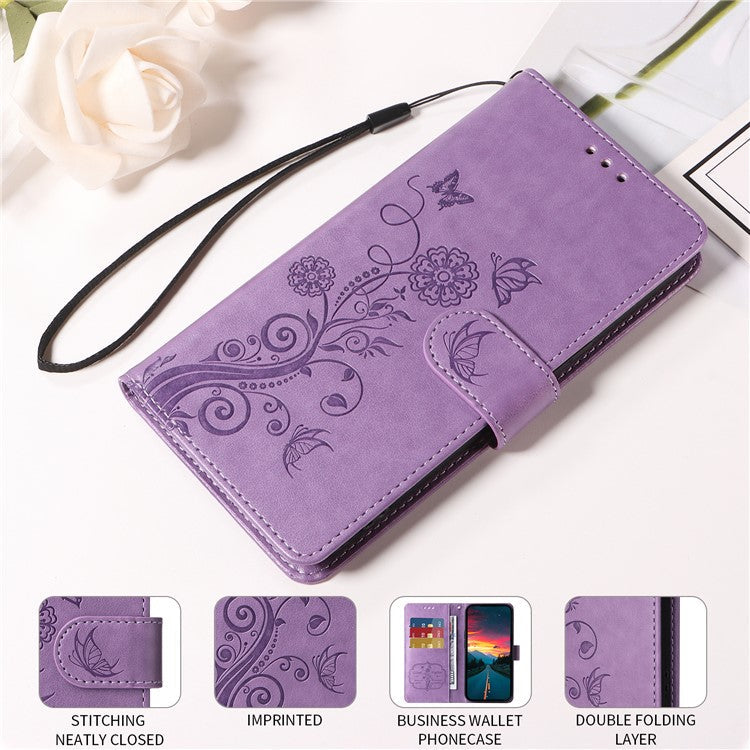 For vivo Y29s 5G / Y04 4G Case Butterfly Floral Imprint Wallet Stand Leather Phone Cover - Purple
