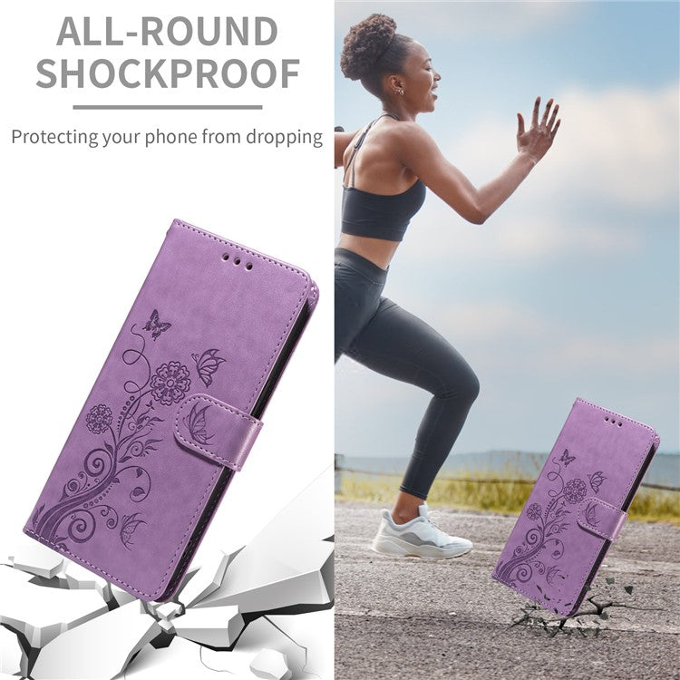 For vivo Y29s 5G / Y04 4G Case Butterfly Floral Imprint Wallet Stand Leather Phone Cover - Purple