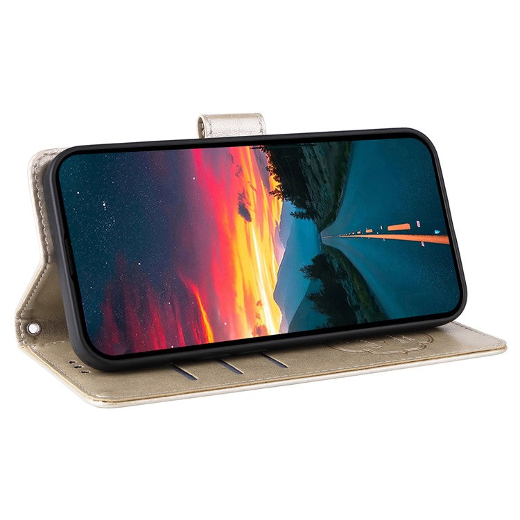 For vivo V50 5G Case Butterfly Floral Imprint Wallet Stand Leather Phone Cover - Gold