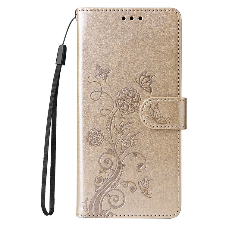 For vivo V50 5G Case Butterfly Floral Imprint Wallet Stand Leather Phone Cover - Gold