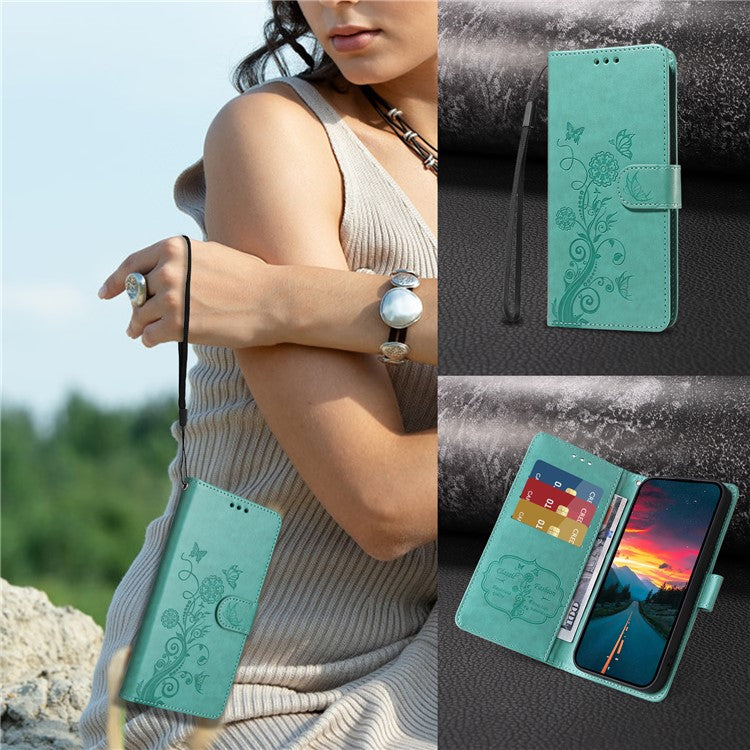For vivo V50 5G Case Butterfly Floral Imprint Wallet Stand Leather Phone Cover - Green