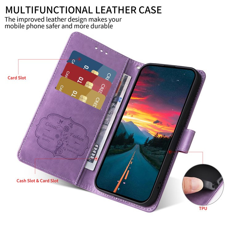 For vivo V50 5G Case Butterfly Floral Imprint Wallet Stand Leather Phone Cover - Purple