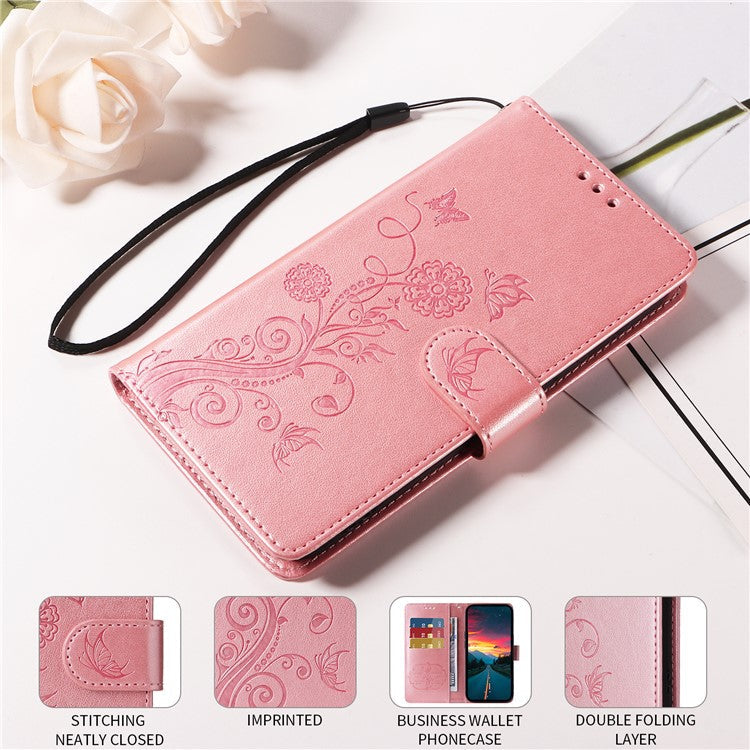 For vivo V50 5G Case Butterfly Floral Imprint Wallet Stand Leather Phone Cover - Pink