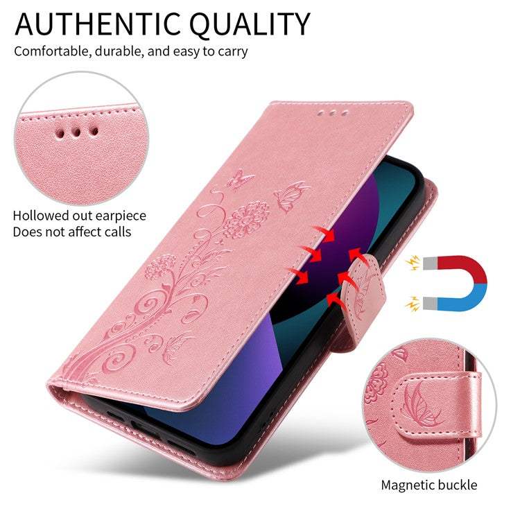 For vivo V50 5G Case Butterfly Floral Imprint Wallet Stand Leather Phone Cover - Pink