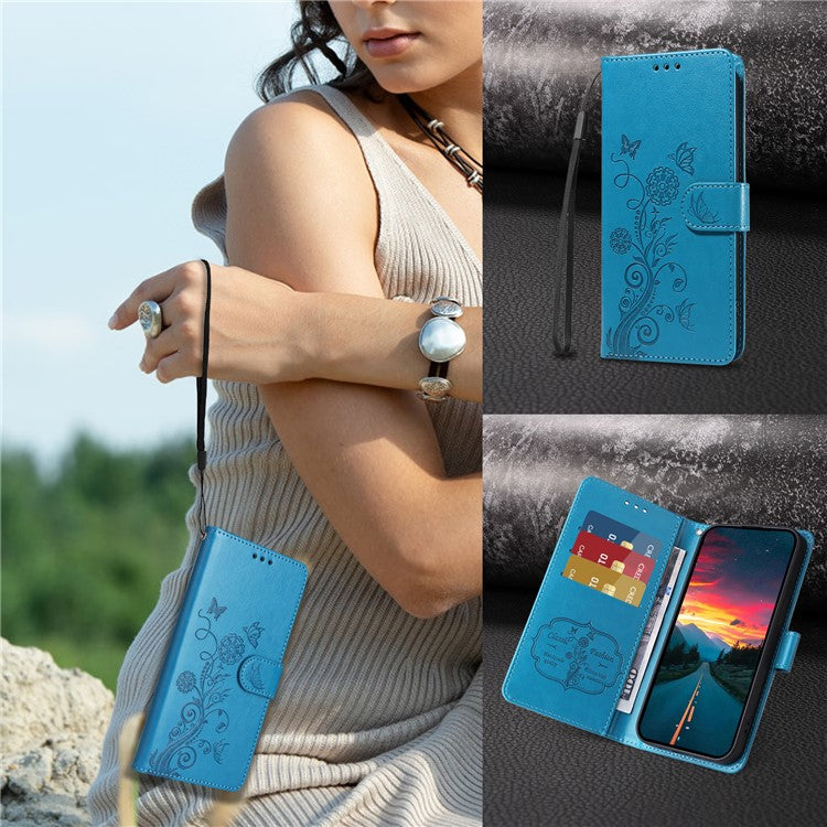 For vivo V50 5G Case Butterfly Floral Imprint Wallet Stand Leather Phone Cover - Blue