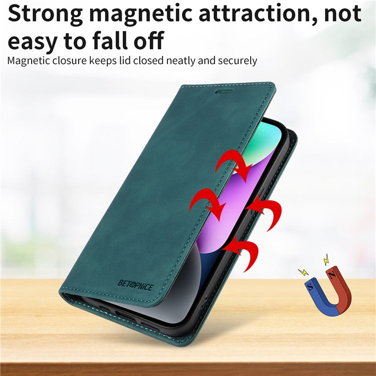 BETOPNICE 003 For vivo Y29s 5G  /  Y04 4G Case Magnetic Closure RFID Blocking Wallet Stand Leather Phone Cover - Green
