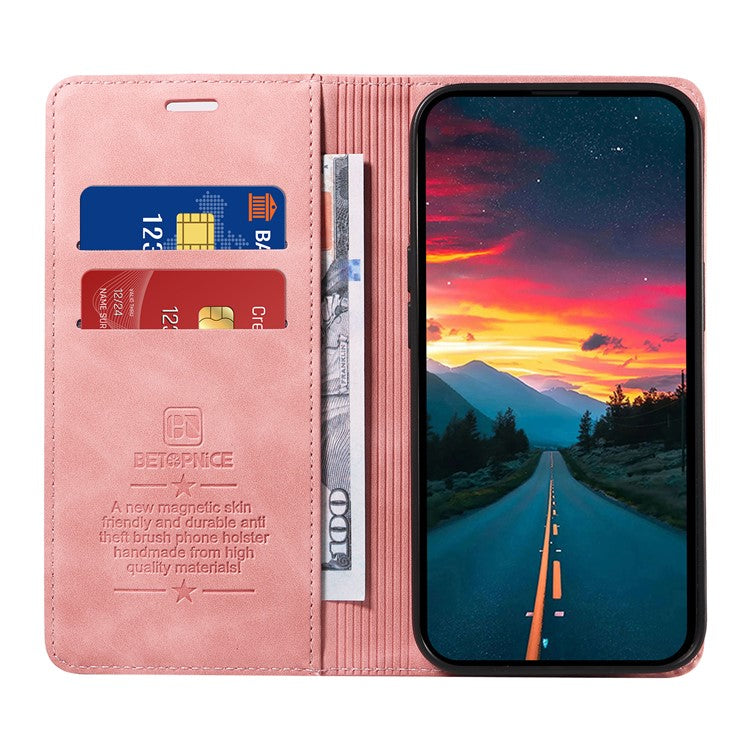 BETOPNICE 003 For vivo Y29s 5G  /  Y04 4G Case Magnetic Closure RFID Blocking Wallet Stand Leather Phone Cover - Pink