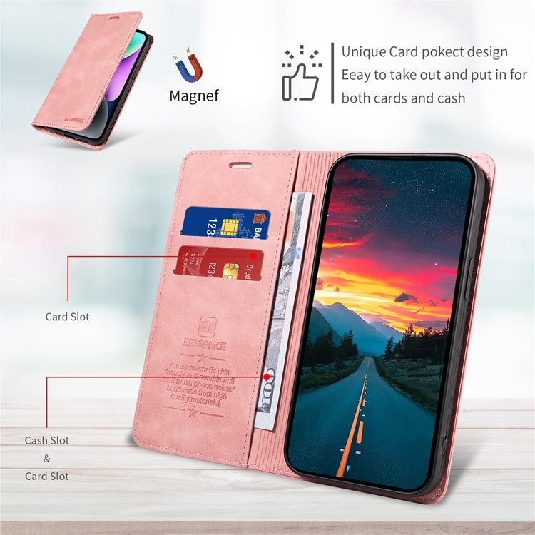 BETOPNICE 003 For vivo Y29s 5G  /  Y04 4G Case Magnetic Closure RFID Blocking Wallet Stand Leather Phone Cover - Pink