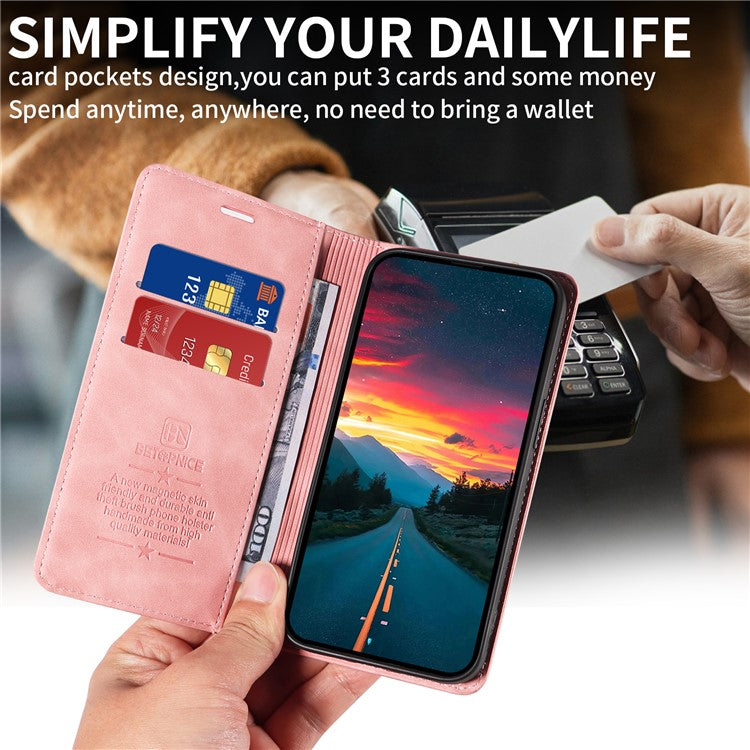 BETOPNICE 003 For vivo Y29s 5G  /  Y04 4G Case Magnetic Closure RFID Blocking Wallet Stand Leather Phone Cover - Pink