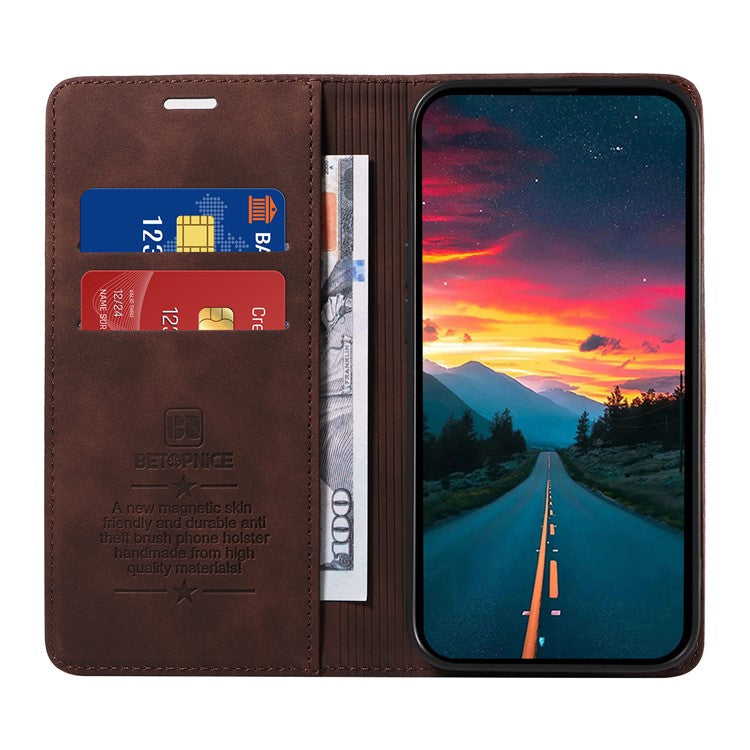 BETOPNICE 003 For vivo Y29s 5G  /  Y04 4G Case Magnetic Closure RFID Blocking Wallet Stand Leather Phone Cover - Brown