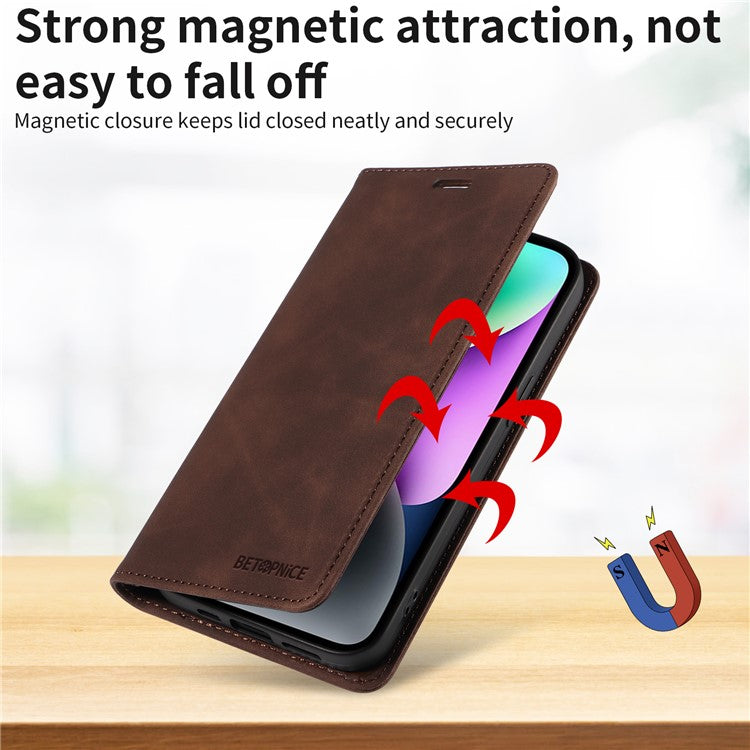 BETOPNICE 003 For vivo Y29s 5G  /  Y04 4G Case Magnetic Closure RFID Blocking Wallet Stand Leather Phone Cover - Brown
