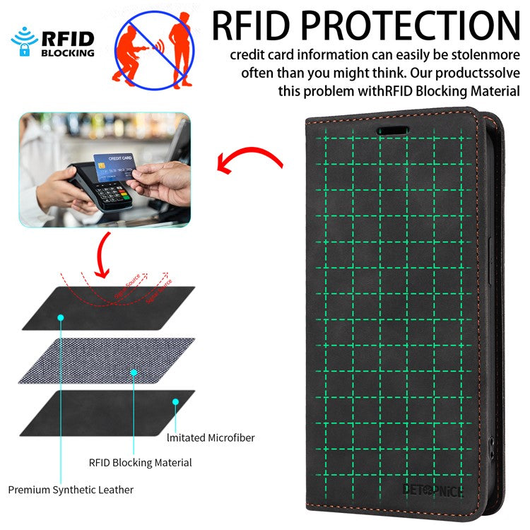 BETOPNICE 003 For vivo Y29s 5G  /  Y04 4G Case Magnetic Closure RFID Blocking Wallet Stand Leather Phone Cover - Black