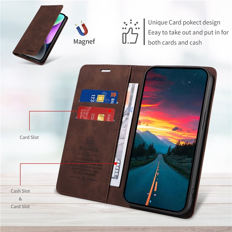 BETOPNICE 003 For vivo V50 5G Case Magnetic Closure RFID Blocking Wallet Stand Leather Phone Cover - Brown