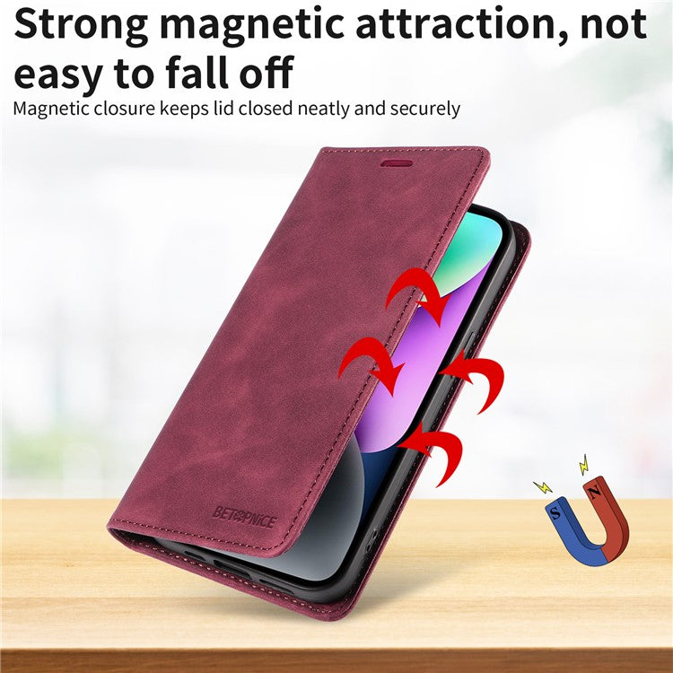 BETOPNICE 003 For vivo V50 5G Case Magnetic Closure RFID Blocking Wallet Stand Leather Phone Cover - Wine Red