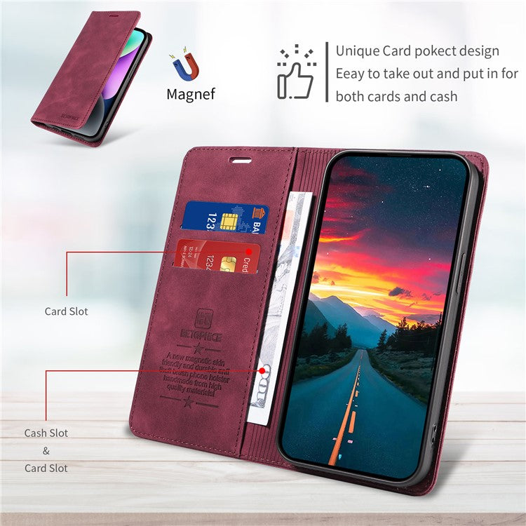 BETOPNICE 003 For vivo V50 5G Case Magnetic Closure RFID Blocking Wallet Stand Leather Phone Cover - Wine Red
