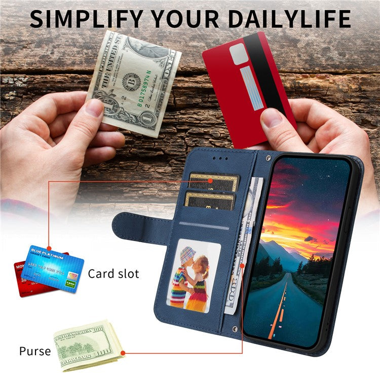For vivo Y29s 5G  /  Y04 4G Case Wallet Skin Touch Leather Phone Cover Tree Pattern Hardware - Blue