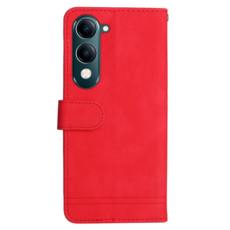 For vivo Y29s 5G  /  Y04 4G Case Wallet Skin Touch Leather Phone Cover Tree Pattern Hardware - Red