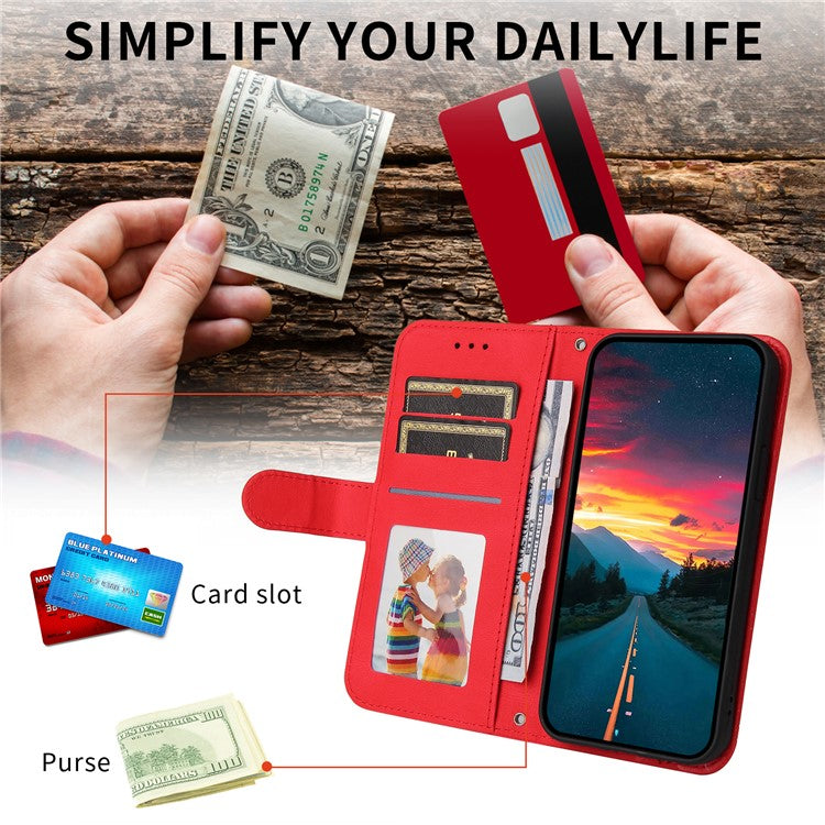 For vivo V50 5G Case Wallet Skin Touch Leather Phone Cover Tree Pattern Hardware - Red