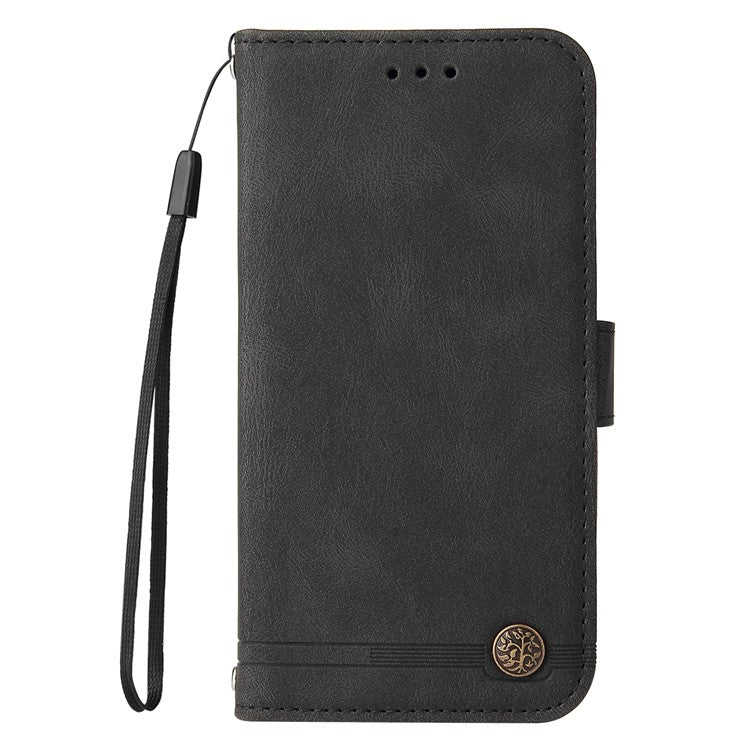 For vivo V50 5G Case Wallet Skin Touch Leather Phone Cover Tree Pattern Hardware - Black