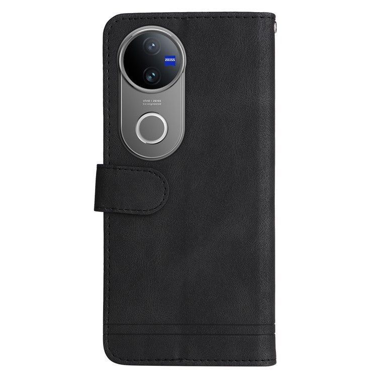 For vivo V50 5G Case Wallet Skin Touch Leather Phone Cover Tree Pattern Hardware - Black