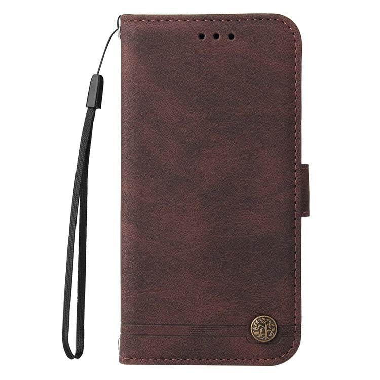 For vivo V50 5G Case Wallet Skin Touch Leather Phone Cover Tree Pattern Hardware - Brown