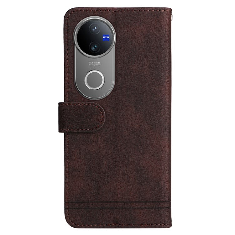 For vivo V50 5G Case Wallet Skin Touch Leather Phone Cover Tree Pattern Hardware - Brown