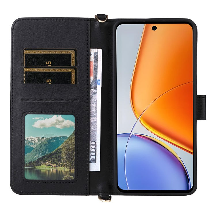 For vivo Y39 5G  /  Y300i 5G Case with Shoulder Strap Wallet Leather Phone Cover - Black