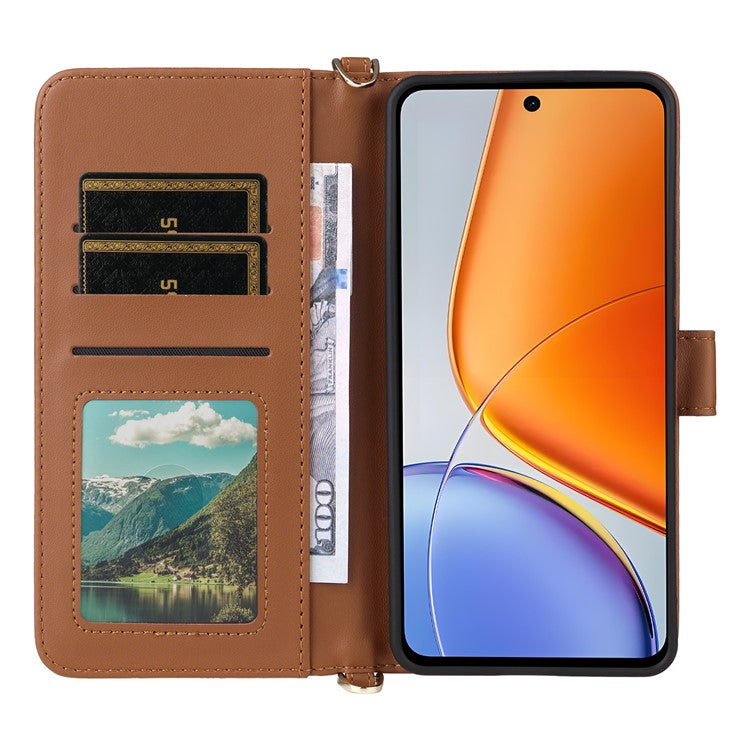 For vivo Y39 5G  /  Y300i 5G Case with Shoulder Strap Wallet Leather Phone Cover - Brown