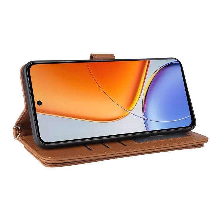 For vivo Y39 5G  /  Y300i 5G Case with Shoulder Strap Wallet Leather Phone Cover - Brown