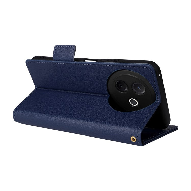 For vivo Y39 5G / Y300i 5G Case Wallet Flip Litchi Texture PU Leather Phone Cover - Dark Blue