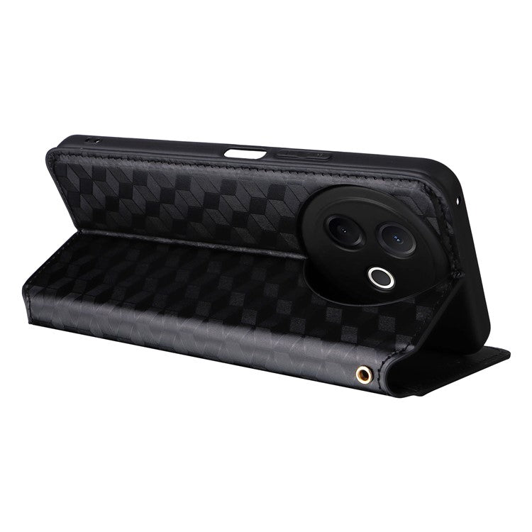 For vivo Y39 5G / Y300i 5G Case Wallet Rhombus Imprinted Leather Phone Cover - Black