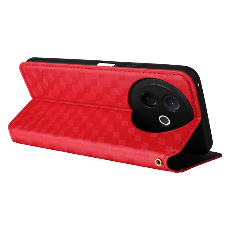 For vivo Y39 5G / Y300i 5G Case Wallet Rhombus Imprinted Leather Phone Cover - Red