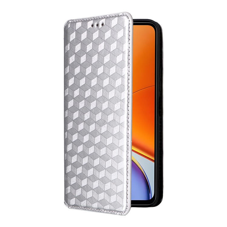 For vivo Y39 5G / Y300i 5G Case Wallet Rhombus Imprinted Leather Phone Cover - Silver