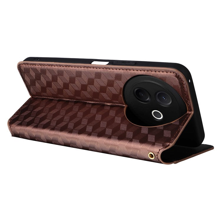For vivo Y39 5G / Y300i 5G Case Wallet Rhombus Imprinted Leather Phone Cover - Brown