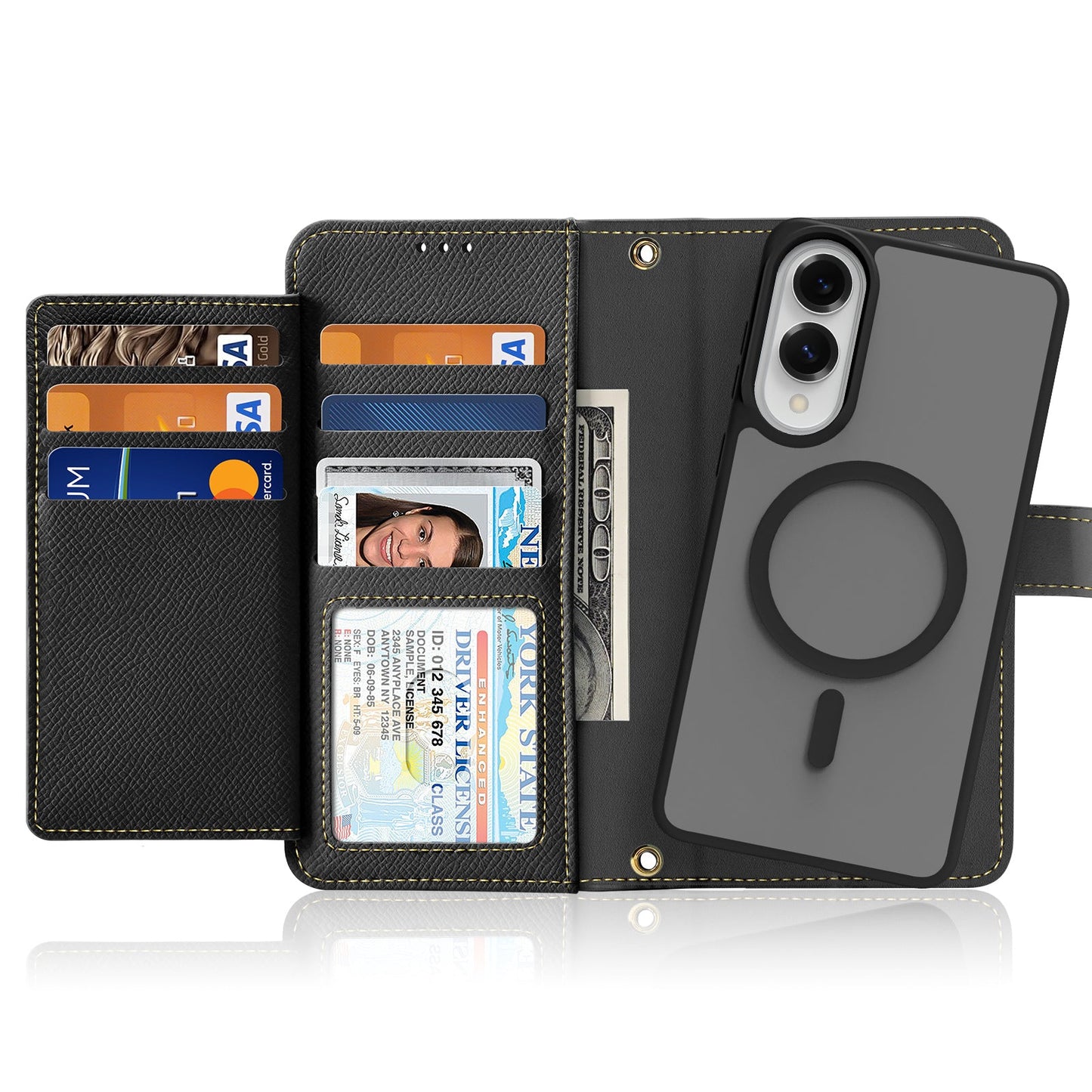 For Samsung Galaxy S25 Edge Case DUX DUCIS Lawa Series Detachable Magnetic Cowhide Leather Cover Zipper Wallet - Black