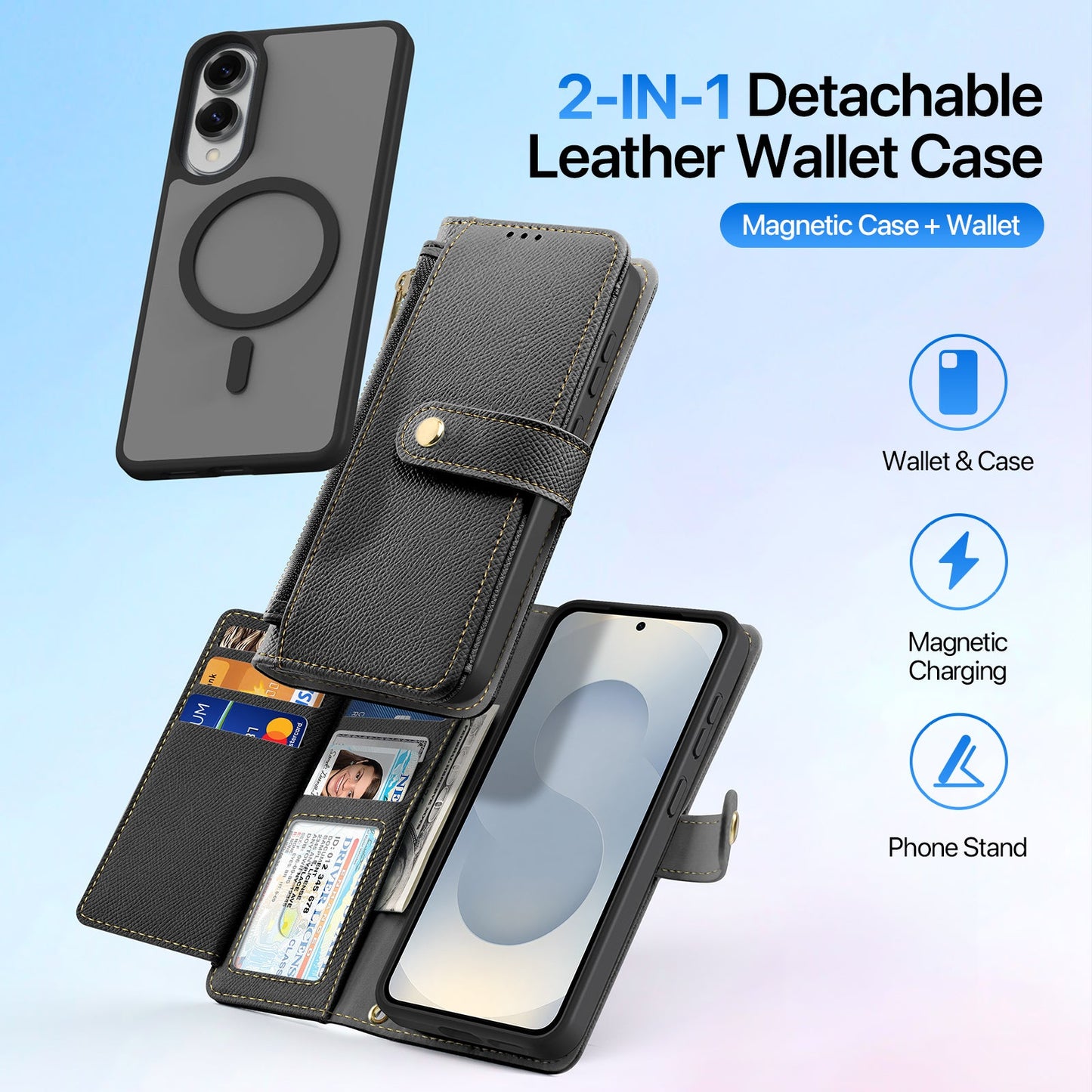 For Samsung Galaxy S25 Edge Case DUX DUCIS Lawa Series Detachable Magnetic Cowhide Leather Cover Zipper Wallet - Black
