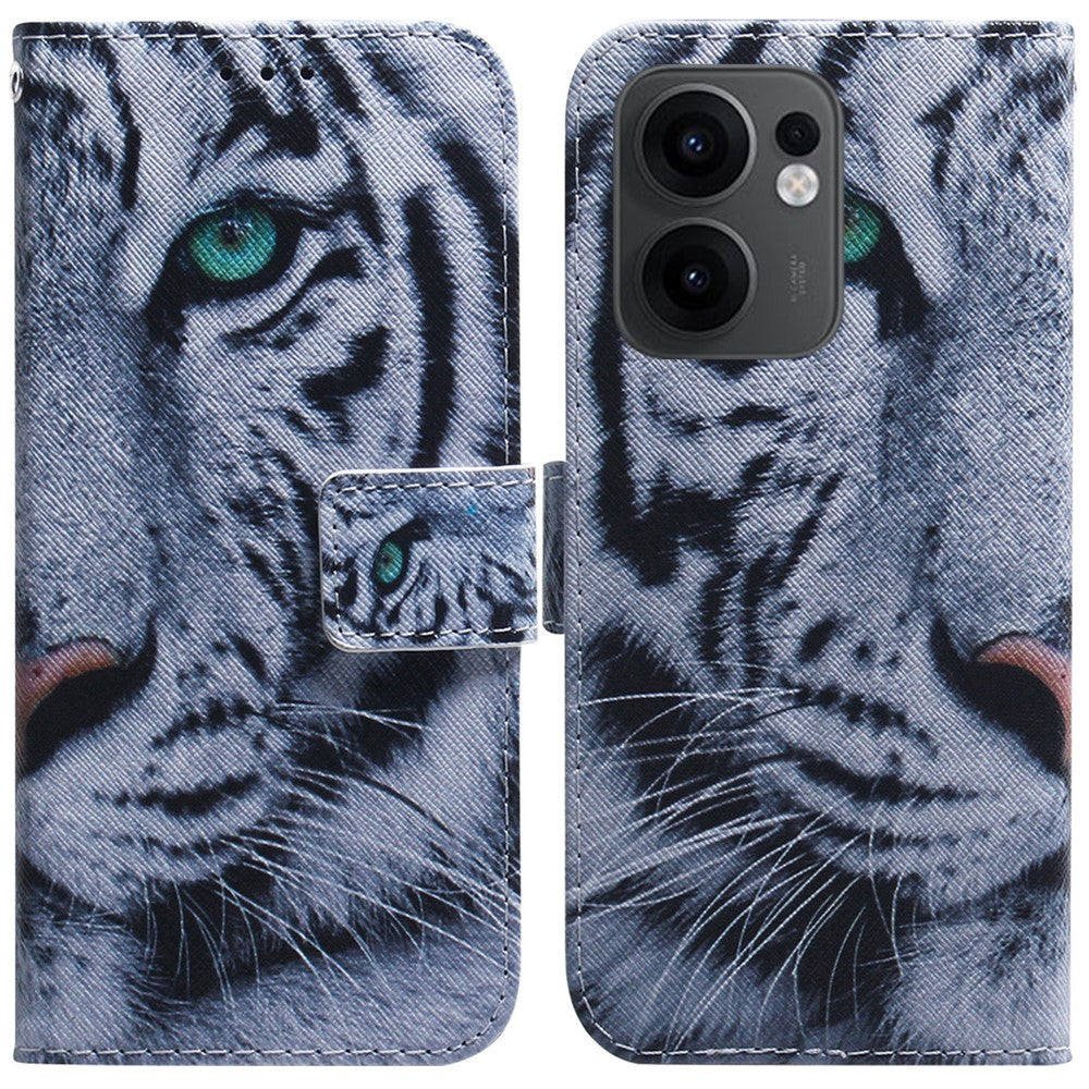 For Oppo Reno13 F 5G Wallet Case Pattern Print Leather Phone Cover - Tiger
