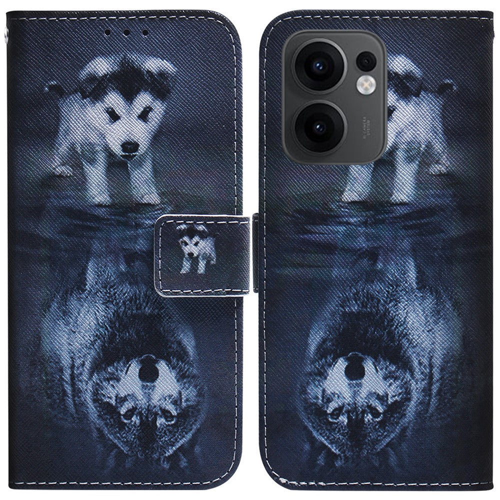 For Oppo Reno13 F 5G Wallet Case Pattern Print Leather Phone Cover - Dog and Wolf